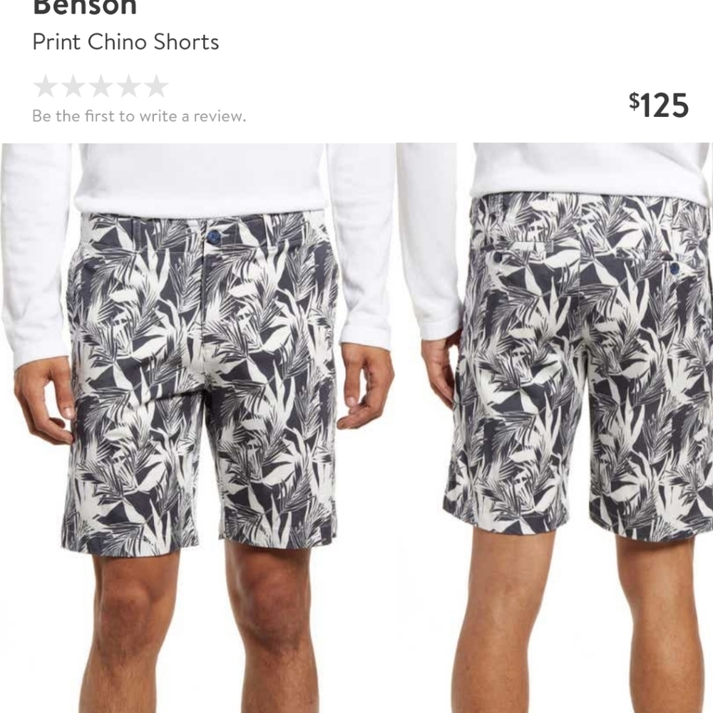Mens Benson Blue Patterned Chino Short 36 - Picture 7 of 7